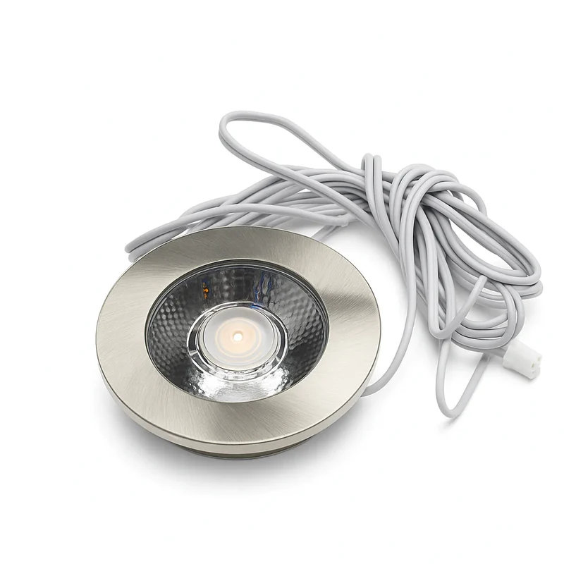 4x Baston LED Einbaustrahler Küche Ø55mm | dimmbare Küchenbeleuchtung | Unterbauleuchte Küche & Schrankbeleuchtung | 2700K | inkl. Fernbedienung | 3W | Silber