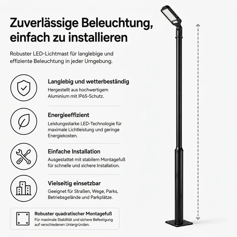 Schwarzer Lichtmast - Ø60mm | 3 Meter | Max. 6 Meter