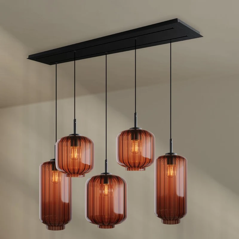 s.luce Velo Esszimmerlampe 5-flammig 2-reihig 160cm Ø 18/20/25cm