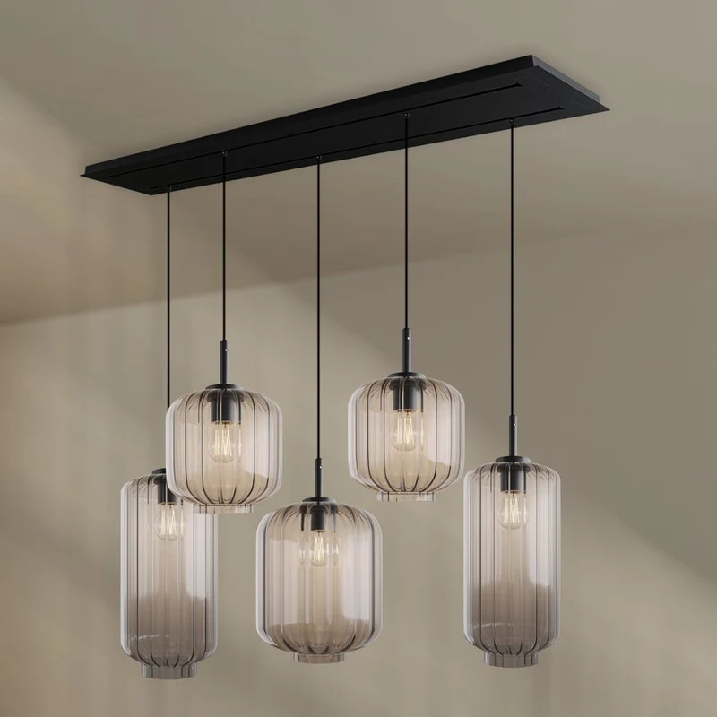 s.luce Velo Esszimmerlampe 5-flammig 2-reihig 160cm Ø 18/20/25cm
