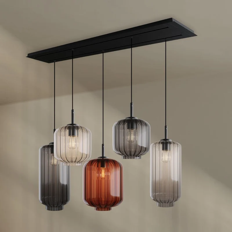s.luce Velo Esszimmerlampe 5-flammig 2-reihig 160cm Ø 18/20/25cm