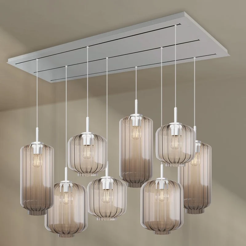s.luce Velo Esstischleuchte 8-flammig 200cm 3-reihig Ø 18/20/25cm