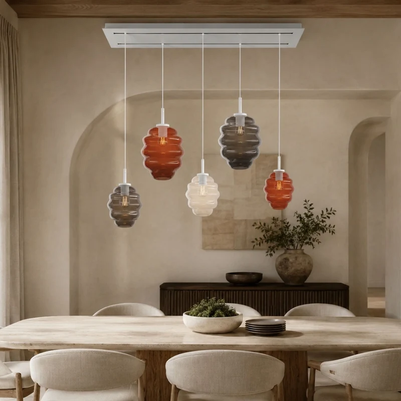 s.luce Echos Esstischlampe 5-flammig 2-reihig 160cm Ø 18/25cm