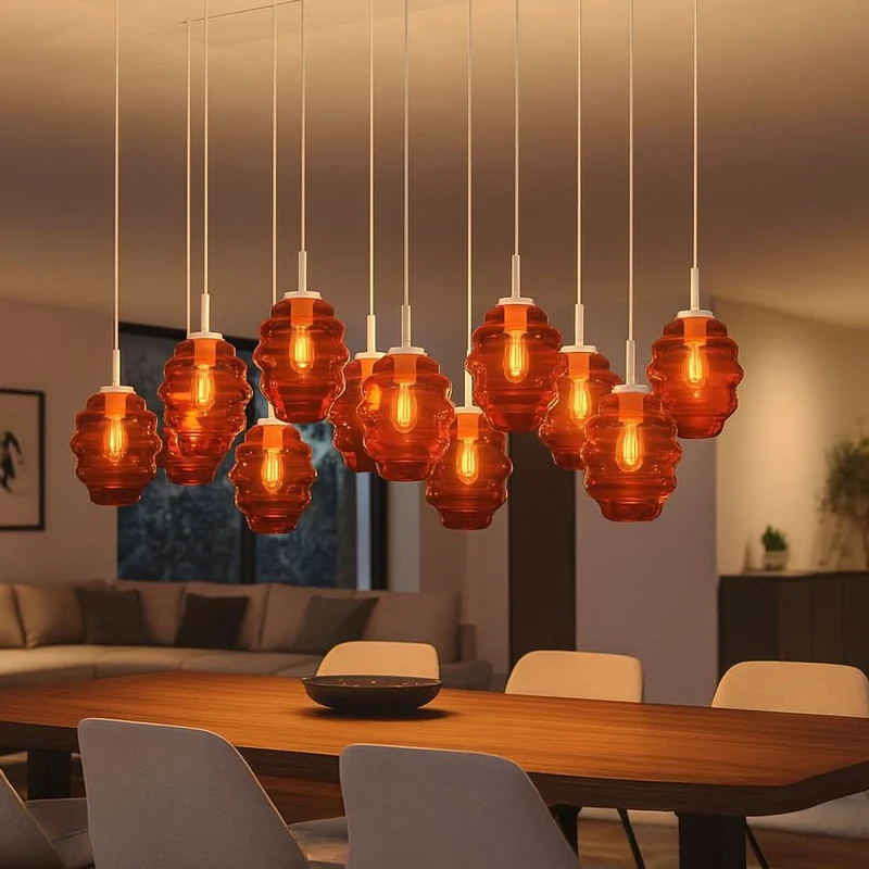 s.luce Echos Esszimmerlampe 12-flammig 200cm 3-reihig Ø 18cm