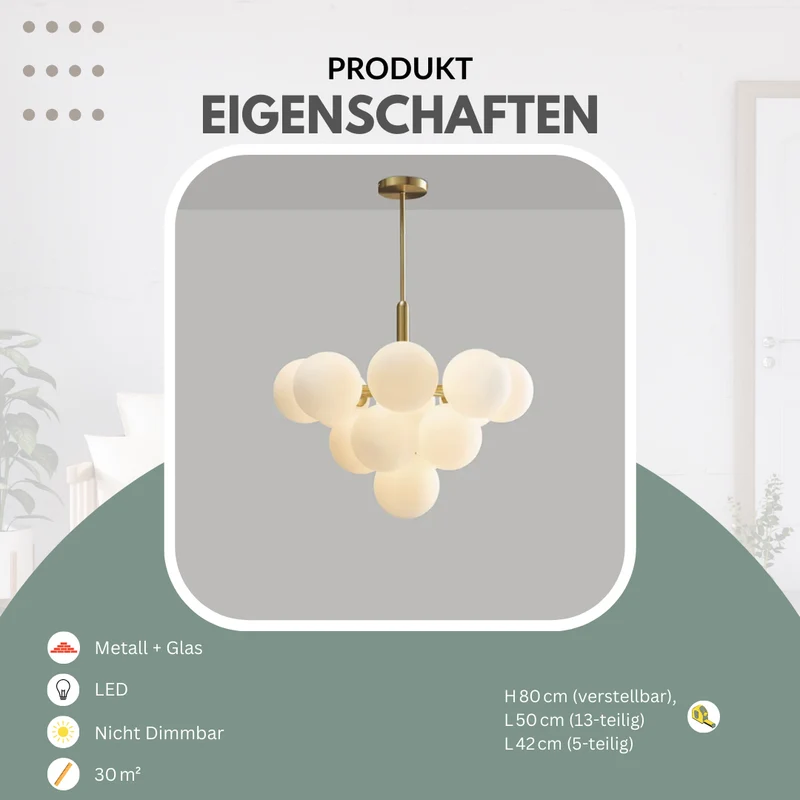 Pendelleuchte mit Kugeln in Gold, 5-teilig 13-teilig | Convexum