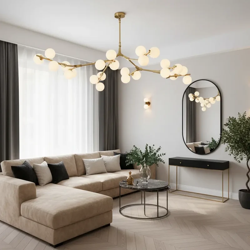 Deckenleuchte Wohnzimmer mit Glaskugeln Gold | Flora