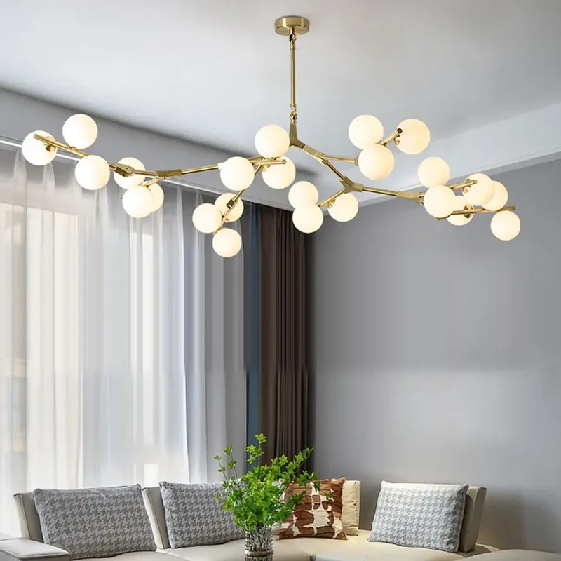 Deckenleuchte Wohnzimmer mit Glaskugeln Gold | Flora