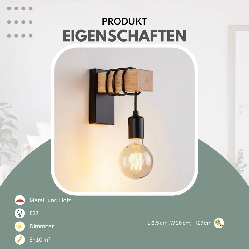 Wandleuchte Industrial, Schwarz und Weiß | Luminara