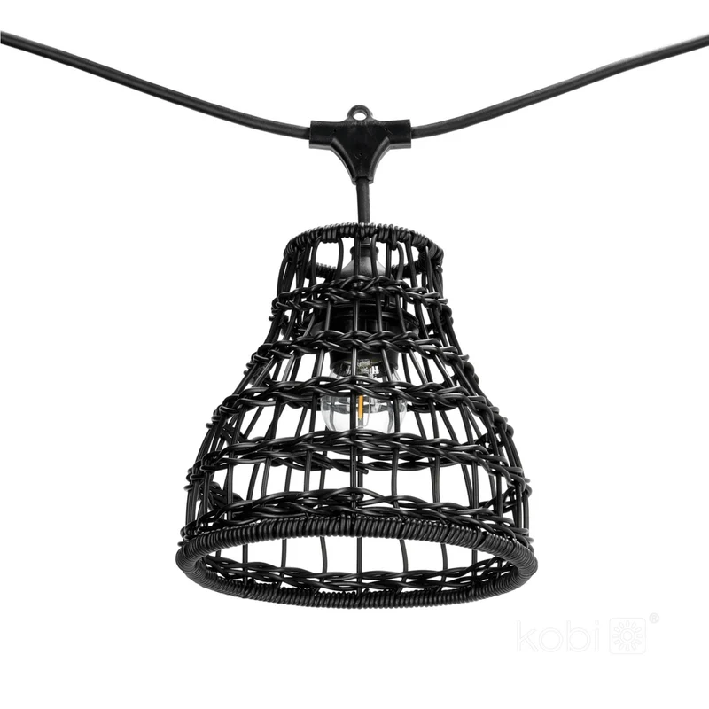 Komplette Lichterkette mit 40 Lampenschirmen | 40 Meter | Schwarzer Bambus | Verbindbar | E27 | Inklusive 1-Watt-Glühbirnen