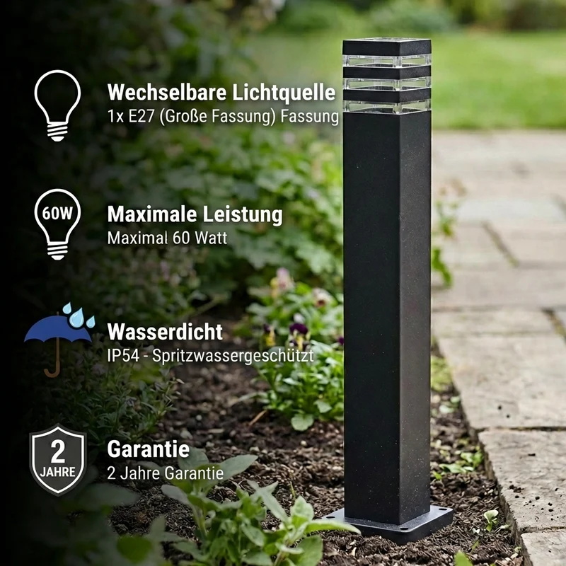 Malibu | Stehleuchte für den Außenbereich | 80 cm | Schwarz | E27-Fassung