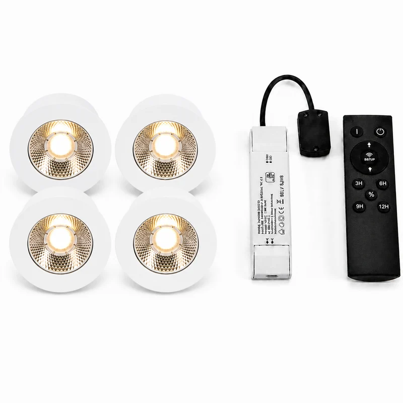 4x Baston LED Einbaustrahler Küche Ø55mm | dimmbare Küchenbeleuchtung | Unterbauleuchte Küche & Schrankbeleuchtung | 2700K | inkl. Fernbedienung | 3W | Weiß