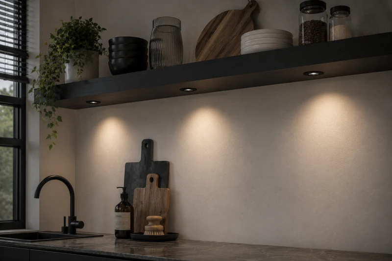 4x Baston LED Einbaustrahler Küche Ø55mm | dimmbare Küchenbeleuchtung | Unterbauleuchte Küche & Schrankbeleuchtung | 2700K | inkl. Fernbedienung | 3W | Schwarz