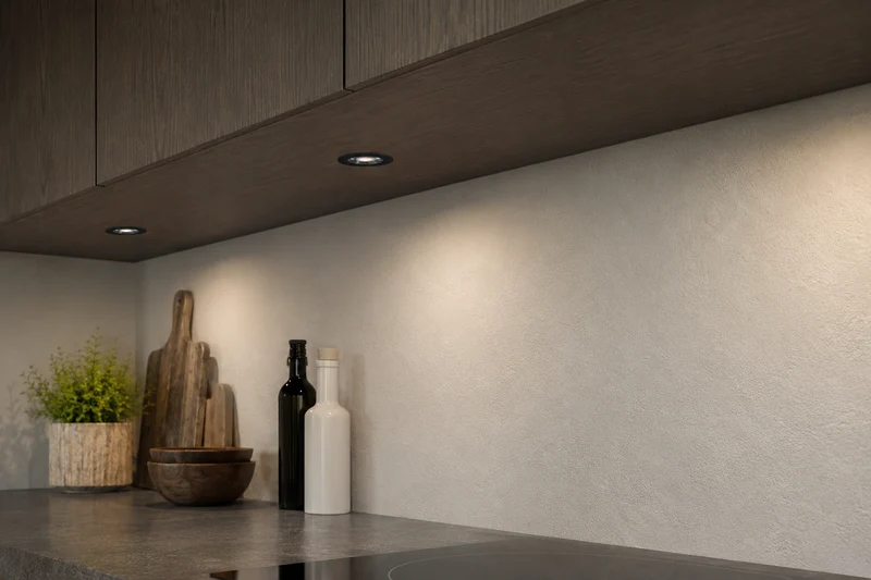 4x Baston LED Einbaustrahler Küche Ø55mm | dimmbare Küchenbeleuchtung | Unterbauleuchte Küche & Schrankbeleuchtung | 2700K | inkl. Fernbedienung | 3W | Schwarz