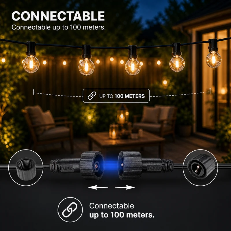 15M Lichterkette mit Fernbedienung | Inkl. 25x LED-Lampen | DIMMBAR | 1W | 2700K | 24V | Plug & Play | Verbindbar