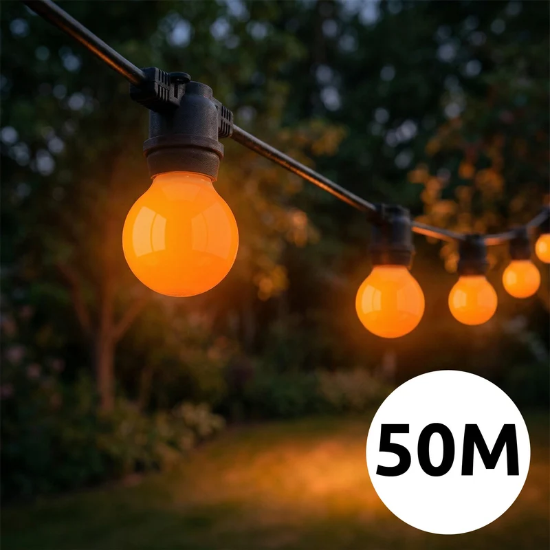 Orange Lichterkette | 50 Meter | inkl. orangefarbener Lampen