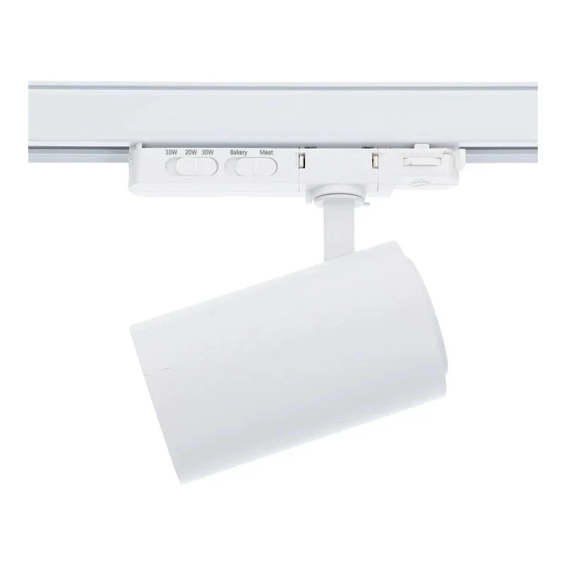 3-Phasen-Schienenstrahler für Lebensmittel | Rosalin | 10W-20W-30W-Leistungsschalter | Weiß | Farbtemperaturschalter | Dimmbar