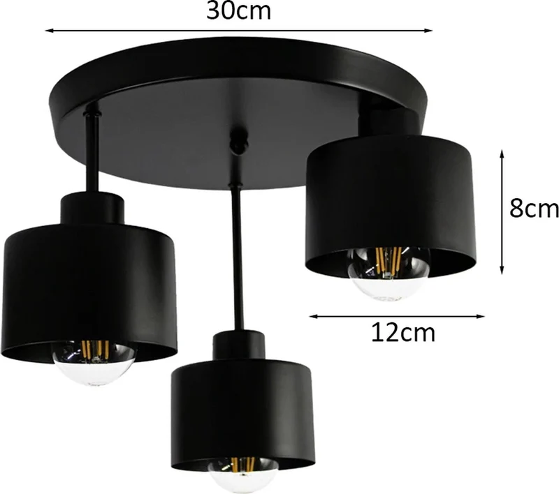 Deckenleuchte, schwarz | Metall | Ø 30 cm | Inkl. 3 extra warmweißer LED-Lichtquellen | Dimmbar