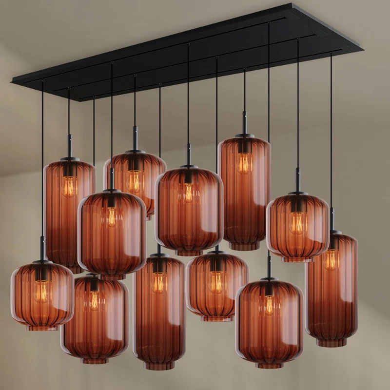 s.luce Velo Esszimmerlampe 12-flammig 200cm 3-reihig Ø 18/20/25cm