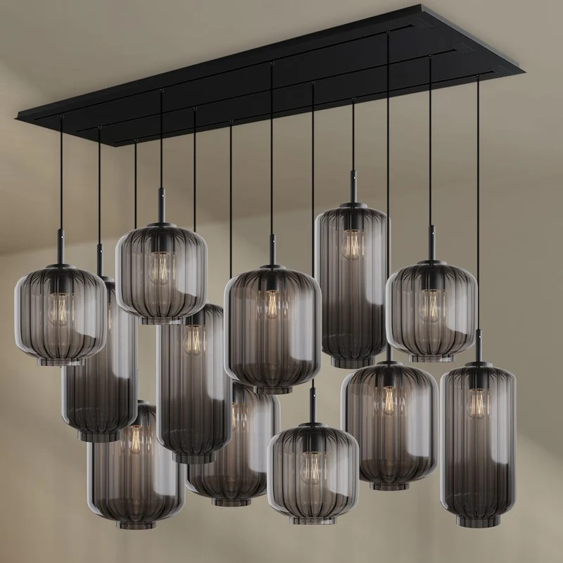 s.luce Velo Esszimmerlampe 12-flammig 200cm 3-reihig Ø 18/20/25cm