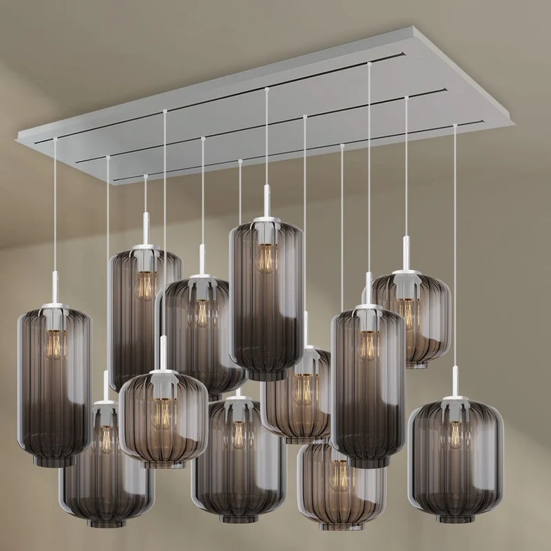 s.luce Velo Esszimmerlampe 12-flammig 200cm 3-reihig Ø 18/20/25cm