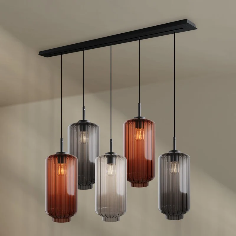 s.luce Velo Esstischleuchte 5-flammig 160cm Baldachin Ø 18cm