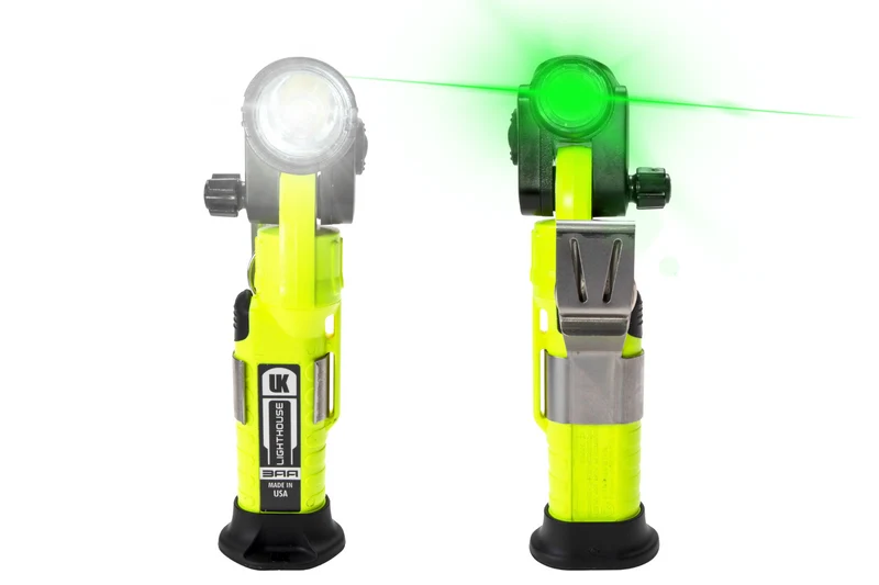 UK 4AA Lighthouse Dual Beam Weiß-Grün mit Magnetfuß – rechtwinklige eLED-Arbeitsleuchte