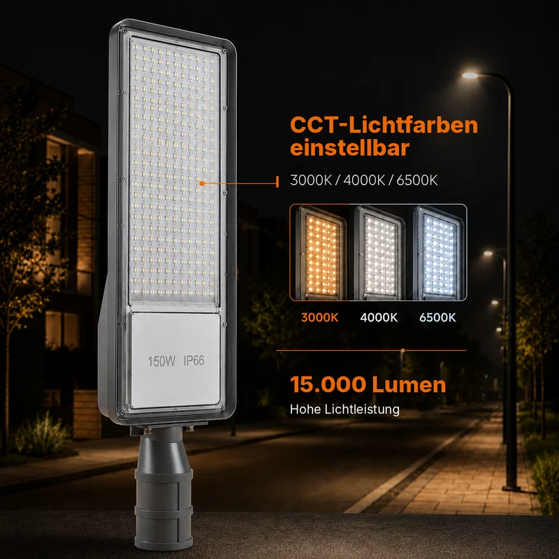 LED Straatlamp | 150W | 15.000 lm | 3000/4000/6500K CCT-Switch | IP66 | Kantelbaar | Hero