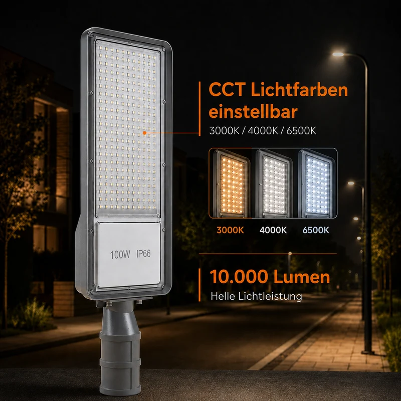LED Straatlamp | 100W | 10.000 lm | 3000/4000/6500K CCT-Switch | IP66 | Kantelbaar | Hero