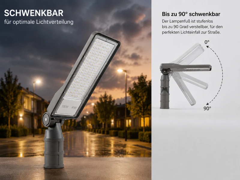 LED Straatlamp | 100W | 10.000 lm | 3000/4000/6500K CCT-Switch | IP66 | Kantelbaar | Hero