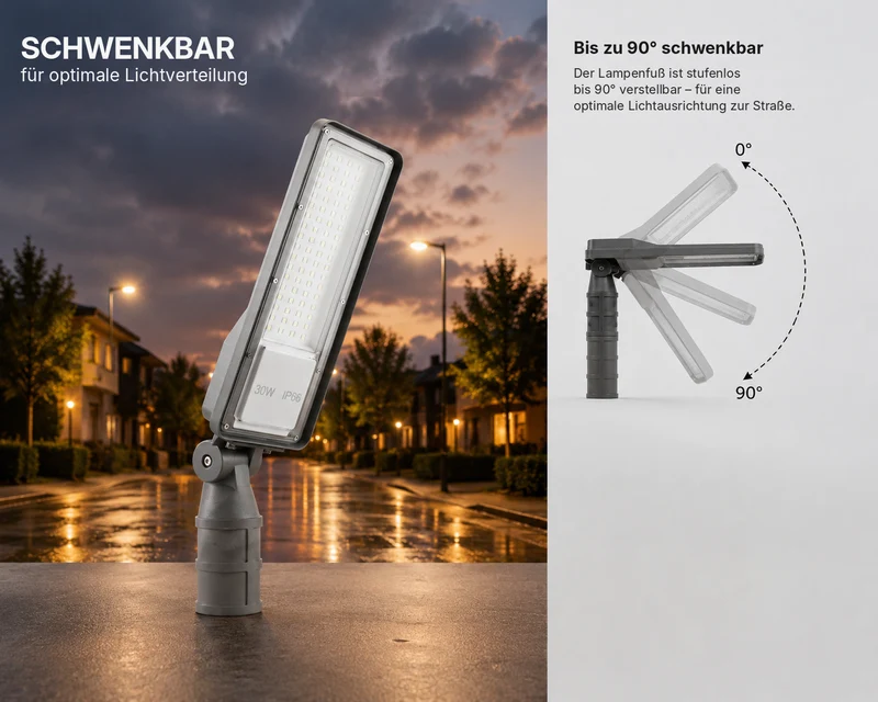 LED Straatlamp | 30W | 3.000 lm | 3000/4000/6500K CCT-Switch | IP66 | Kantelbaar | Hero