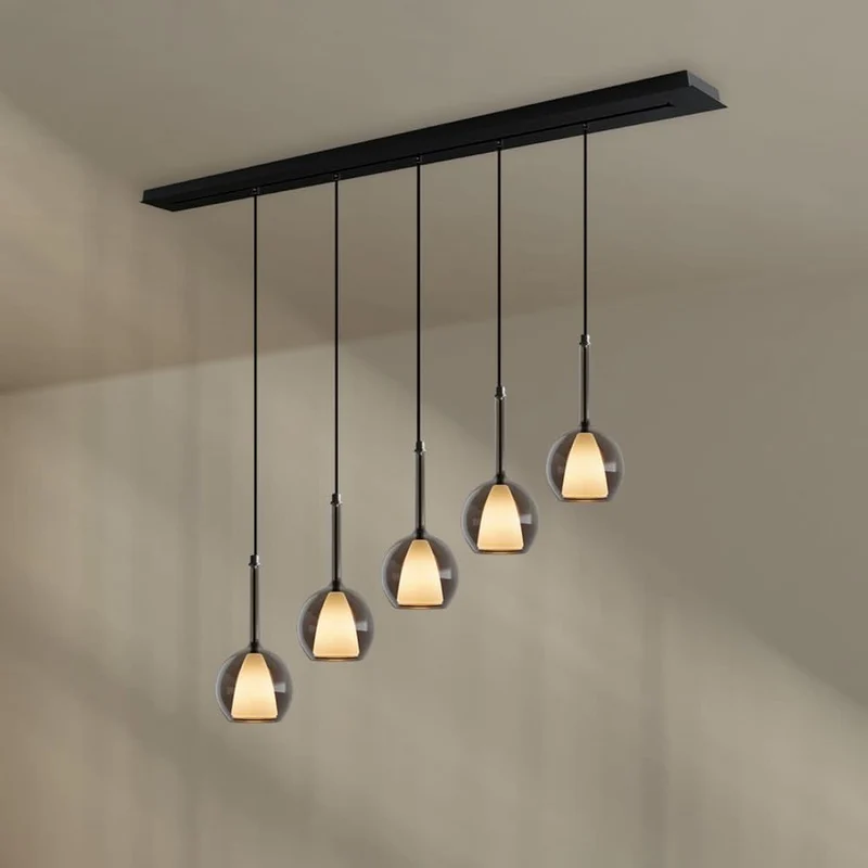 s.luce Belluna Esstisch-Hängelampe 5-flammig 160cm Baldachin
