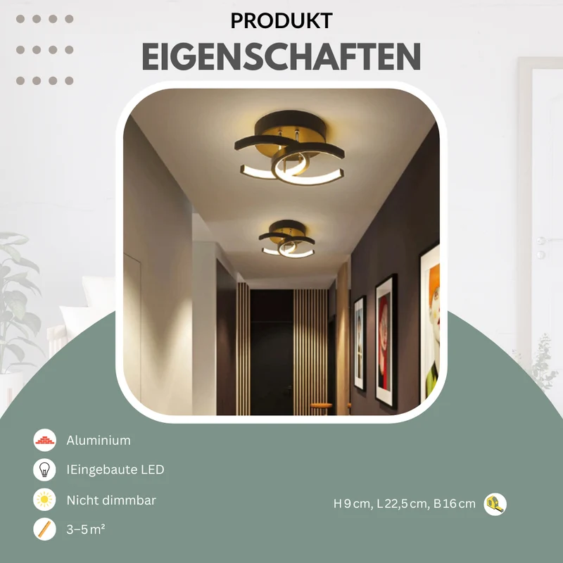 Moderne Deckenleuchte, Schwarz und Gold mit LED | Gnistør