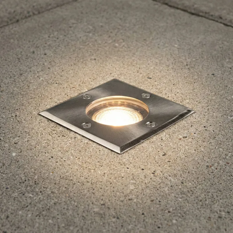 3-teiliges LED-Bodenstrahler-Set (GU10, quadratisch) mit RGBCCT-Lichtquelle und Fernbedienung, Edelstahl, Schutzart IP66, Athen