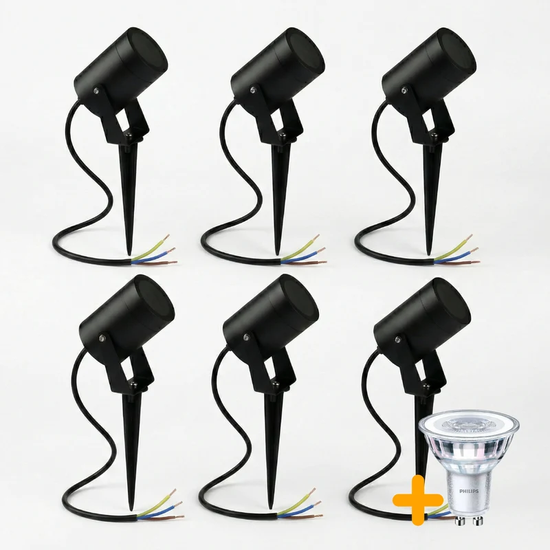 6-teilig | LED-Bodenstrahler GU10 rund | SPIKE | IP65 | Inkl. PHILIPS Lichtquelle