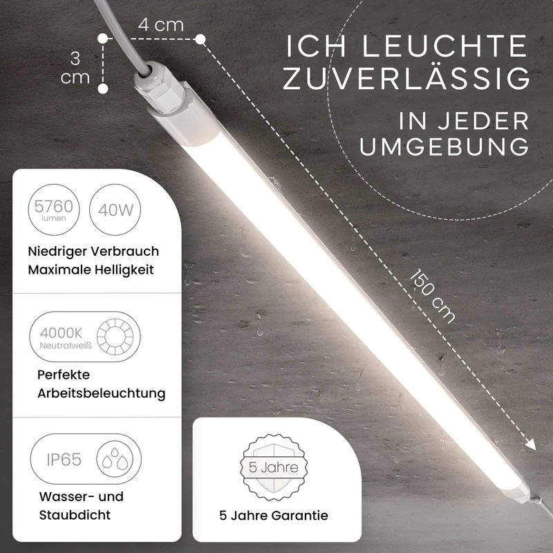 LED Feuchtraumleuchte SLIM, 150cm