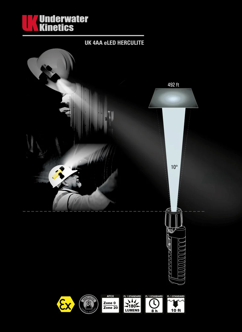 UK 4AA eLED Herculite - Chemikalienbeständige Taschenlampe
