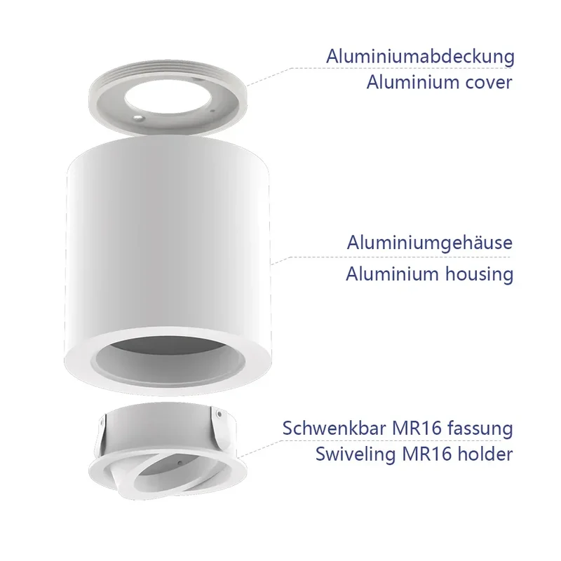White Ceiling Light Fitting | Surface Mounted, Round, Pivoted
