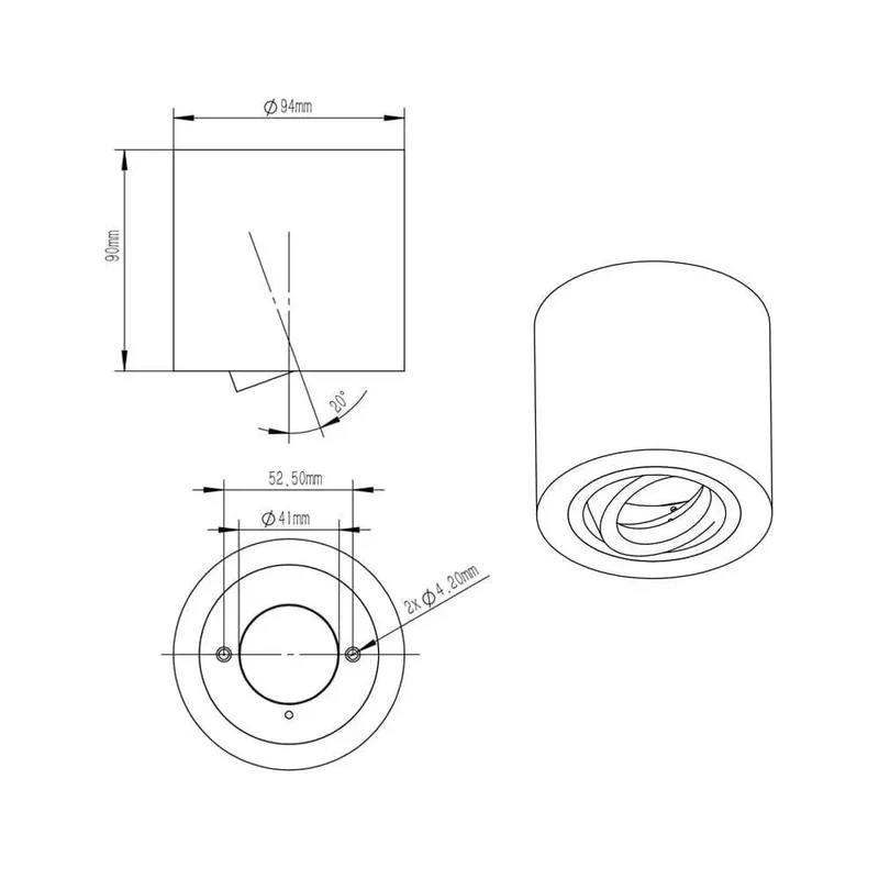 White Ceiling Light Fitting, Black Inner | Surface Mounted, Round, Pivoted
