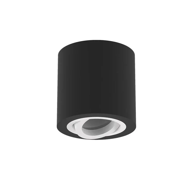 Black Ceiling Light Fitting, White Inner | Surface Mounted, Round, Pivoted