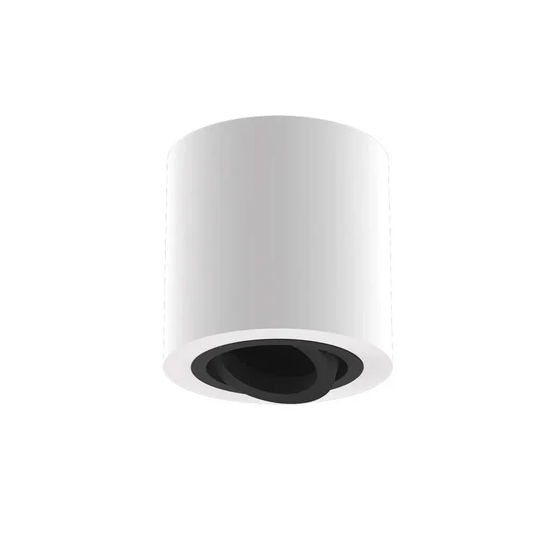 White Ceiling Light Fitting, Black Inner | Surface Mounted, Round, Pivoted