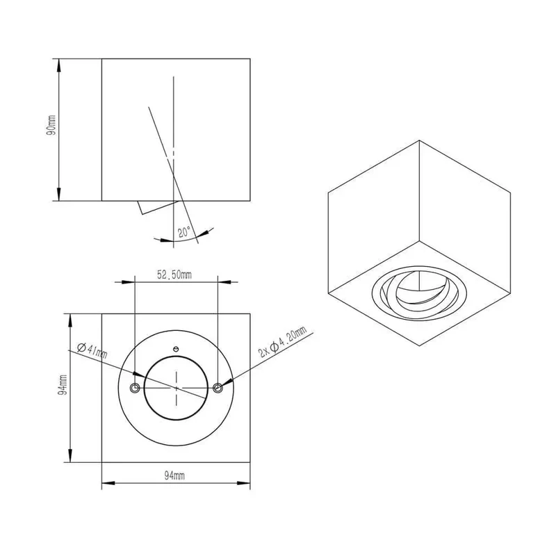 White Ceiling Light Fitting, Black Inner | Surface Mounted, Square, Pivoted