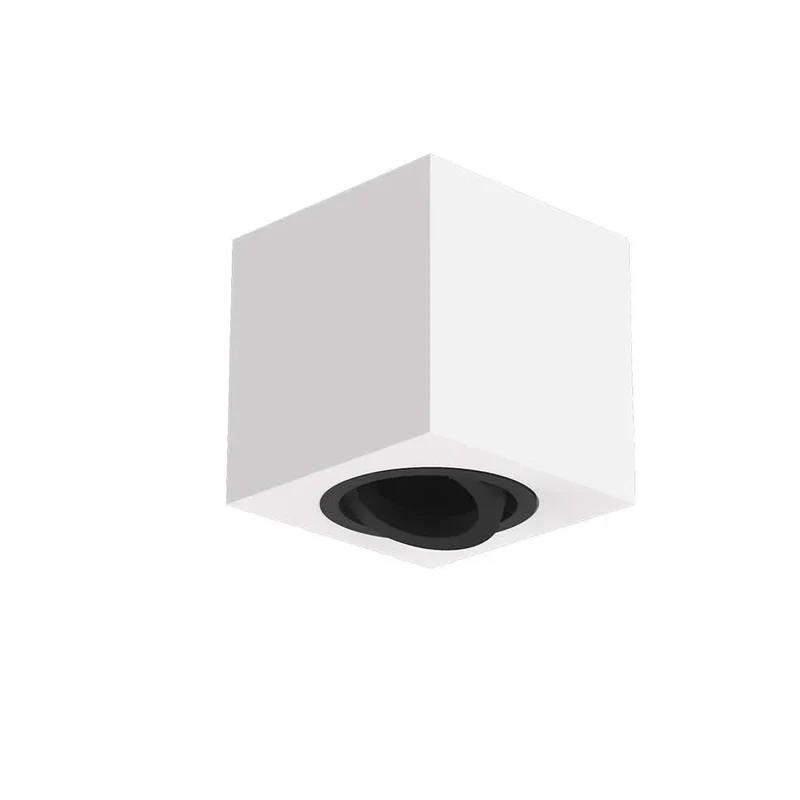 White Ceiling Light Fitting, Black Inner | Surface Mounted, Square, Pivoted