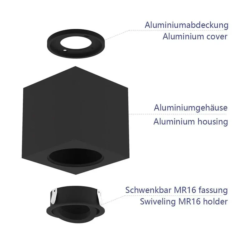 Black Ceiling Light Fitting | Surface Mounted, Square, Pivoted
