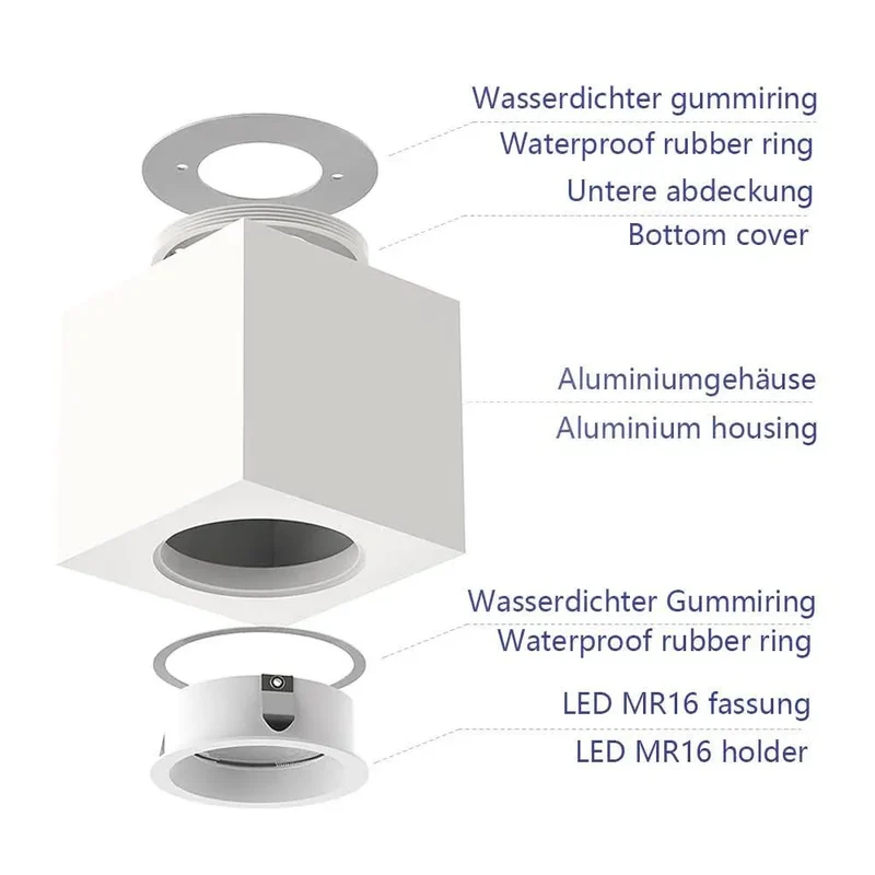 White Bathroom Light Fitting Ceiling | Surface Mounted, Square, Rigid