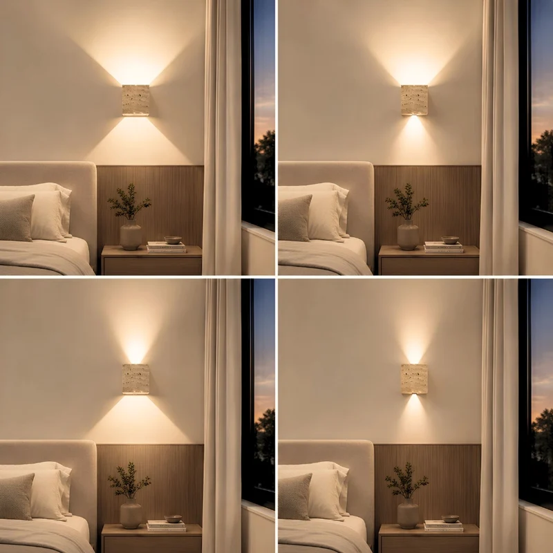 s.luce Travea LED Wandleuchte aus Travertin-Stein