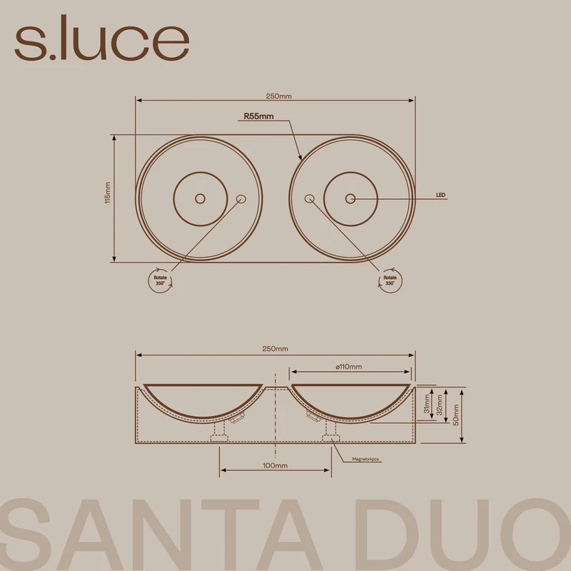 s.luce Santa Duo LED-Deckenleuchte schwenkbar 2-flammig