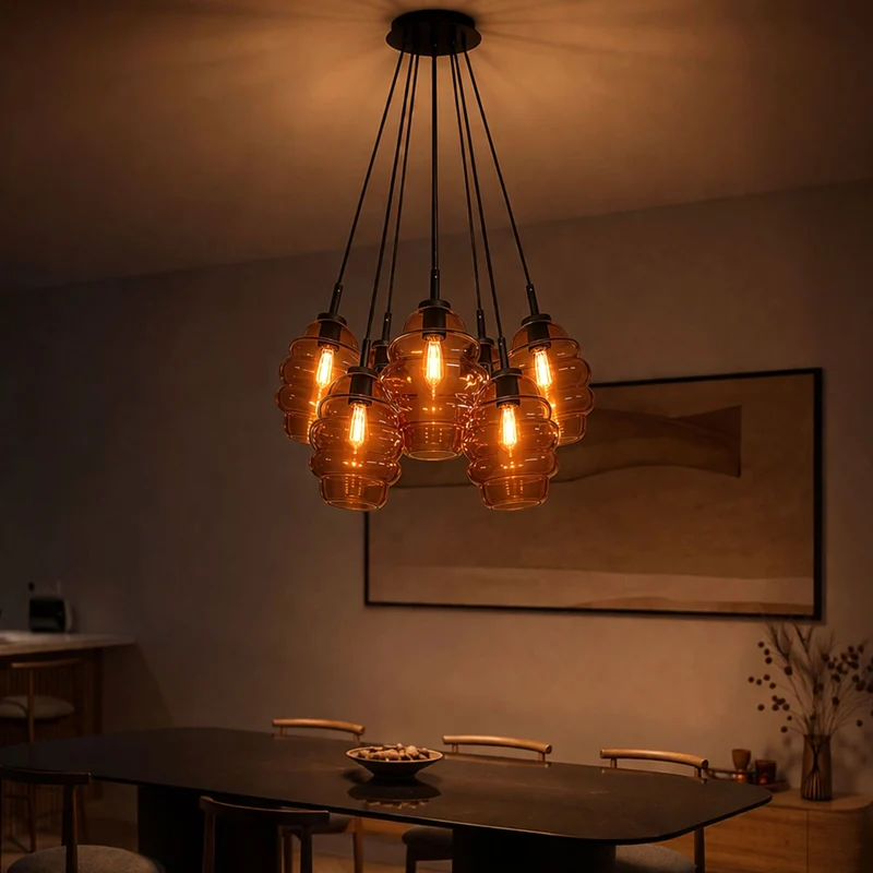 s.luce Echos Cluster Glas-Pendelleuchte 7-flammig 7x25cm