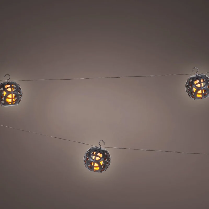 Lumineo Solarbetriebene LED-Lichterkette, 8 Mini-Laternen mit Flackereffekt, 175cm, warmweiß