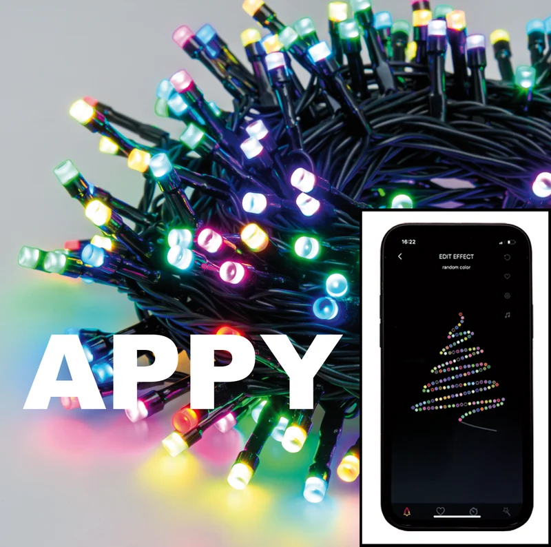 RGB LED-Lichterkette Appy, 200 LEDs, 20m, IP44, appgesteuert