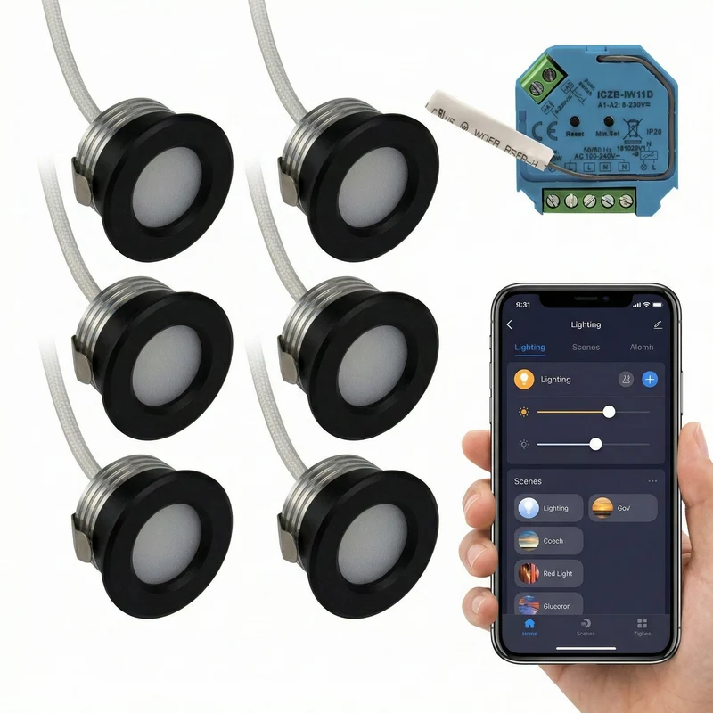 6x | Intelligente Einbaustrahler für die Veranda, schwarz | 1,5 Watt | Komplettset | Zigbee | Hue-kompatibel
